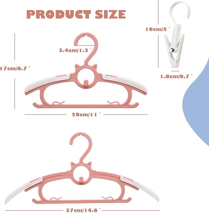 30Pack Baby Nursery Closet Hangers, Ultra Thin Non-Slip and Extendable Laundry Infant Pant Hanger for Newborn Clothes 11-14" Pink Adjustable Children Coat Hanger for Girl Boy Toddler Kids Child…