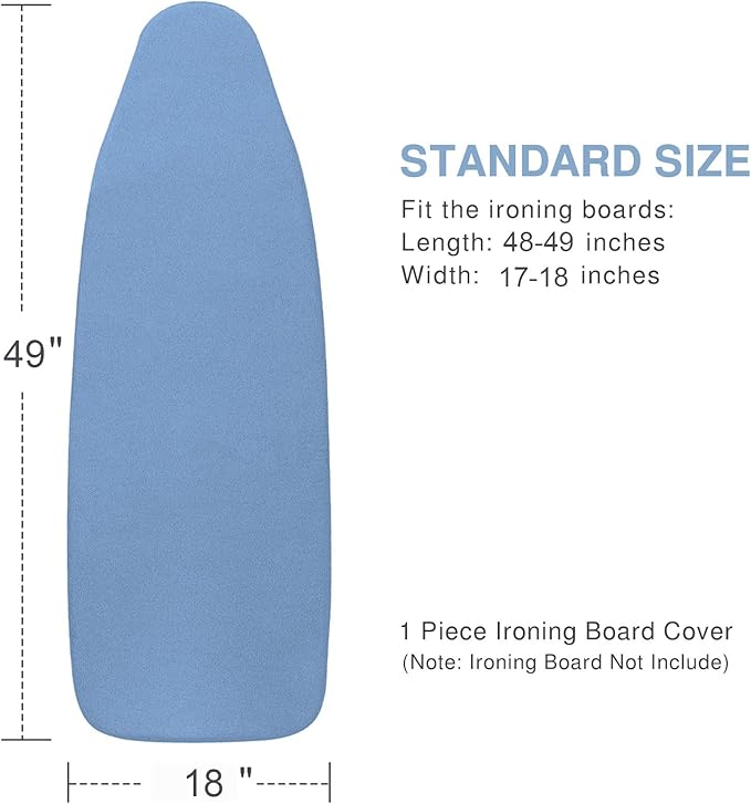 Ironing Board Cover and Pad 18x49, Extra Wide, Thick Padding, Elastic Edge, Silicone Coated, Resist Scorching, Heavy Duty Iron Board Covers (Silicone Coating-Blue, 18" x 49")