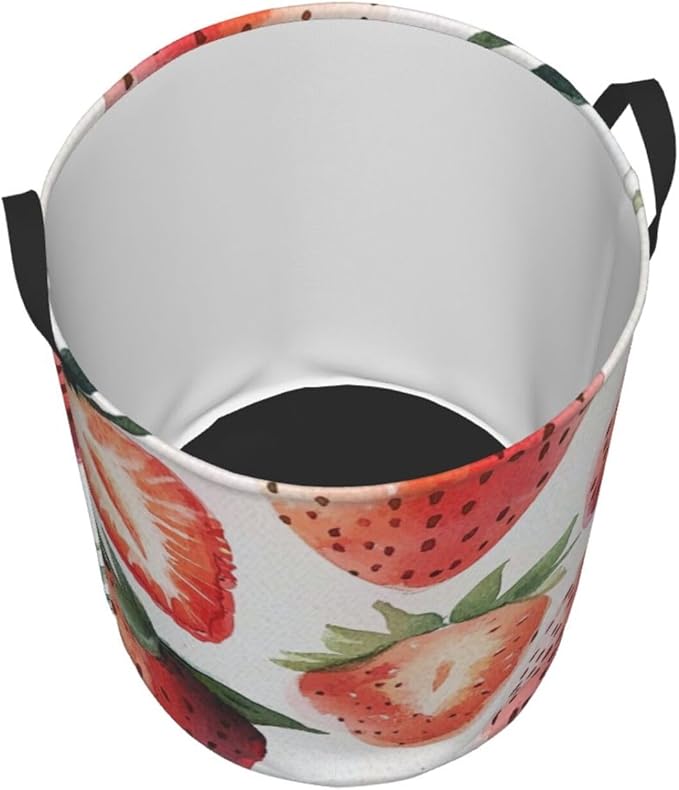 Pink Strawberry Print Laundry Basket For Storage Bins Gift Baskets Bedroom Clothes Hamper