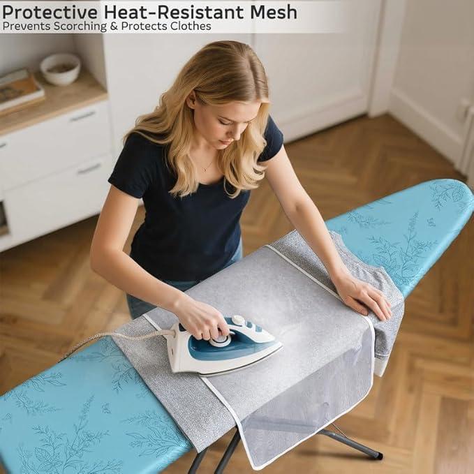 FIOBEE Ironing Board Cover and Pad Extra Thick Iron Board Pad with Heat-Resistant Mesh Padded Iron Board Covers Adjustable Buckle & Elastic Edges for 15x54 Standard Size Ironing Board, Teal Green