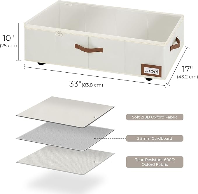 StorageWorks Under Bed Storage with Wheels, 10" Underbed Storage Containers with Lid, 90L Clothes Organizer for Blankets, Sweaters, Bedding, 2-Pack, Black