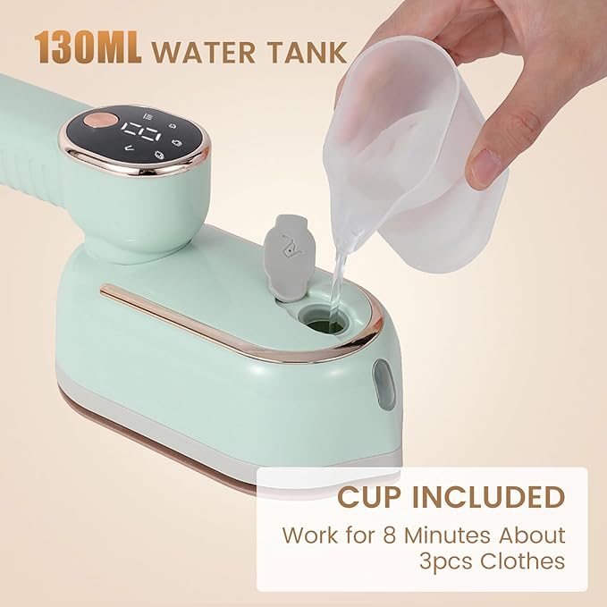 Portable Clothing Steamer, 1000W Clothing Wrinkle Remover, 3+1 Steam Adjustment Multifunctional Hanging Iron with LED Digital Display Screen, 130ml, with Water Shortage Warning, Safe Use (Green)