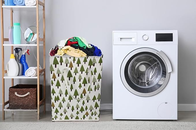 2 pack 75L Large Laundry Basket Green Laundry Hamper With Extended Handles, Freestanding Waterproof Clothes Hamper for Boys,Kids woodland decor, Nersery,Bedroom, Bathroom.(Green tree)