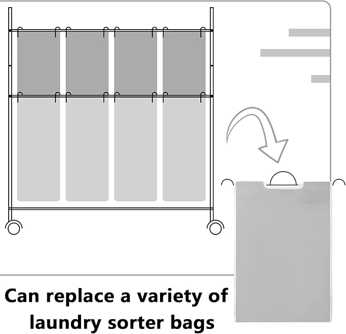 Bonuci 2 Pcs Laundry Sorter Replacement Bags Hamper Cart Removable Replacement Laundry Storage Organizer Bag Hamper Liner, No Hooks 14.76 x 8.66 x 21.65 Inch (Gray)