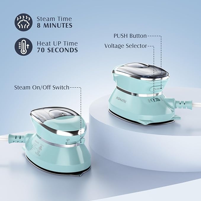 Travel Iron Mini with Steam for Clothes with Dual Voltage, Portable Mini Ironing Machine with Non-Stick Soleplate, Small Iron for Sewing, Quilting and Handcraft