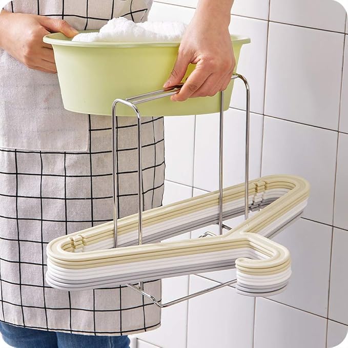 Clothes Hanger Organizer Rack Sturdy Stainless Steel Free Standing Clothes Caddy Storage Rack Holder Stacker for Wardrobe Closet & Room Tidier Laundry Rooms Drying Rack (2)