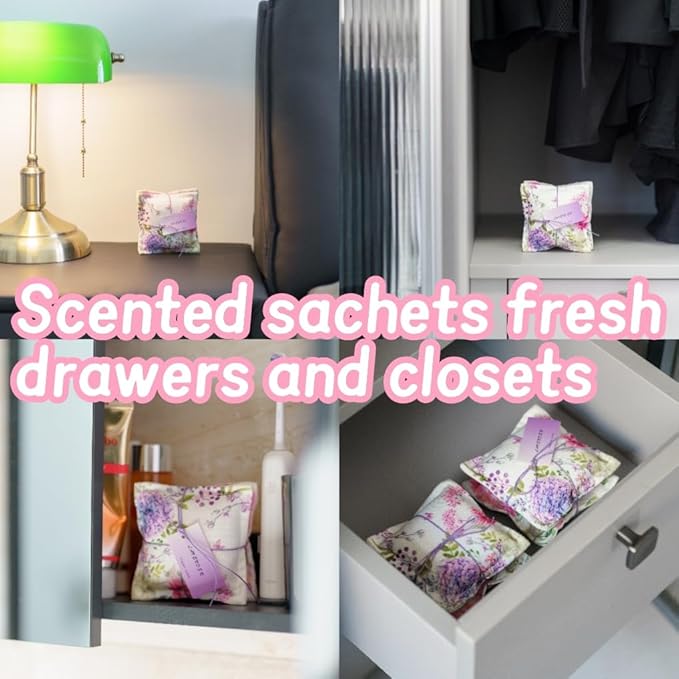 AUCUDA Valentine‘s Day 4pcs Lavender Scented Sachet Bags for Drawers and Closets, Potpourri Packets for Women Clothes Storage, Spring Wedding Fragrance Pillow for Bedroom Indoor, Air Fresheners.