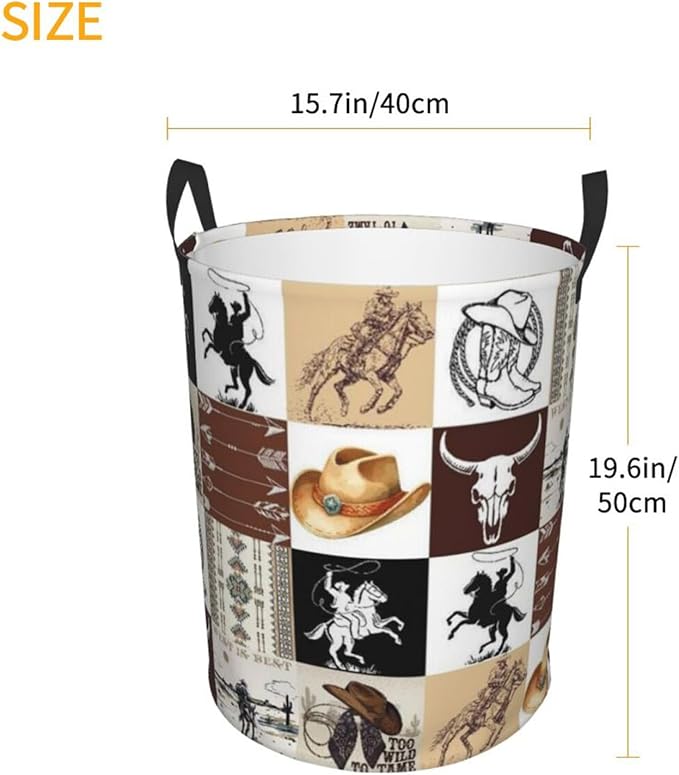 Laundry Basket Room Decor,Round Laundry Hamper Waterproof Dirty Clothes Hamper Collapsible Laundry Baskets With Handles,Toy/Clothes Storage Basket For Home Dorm Bathroom Decor (Western)