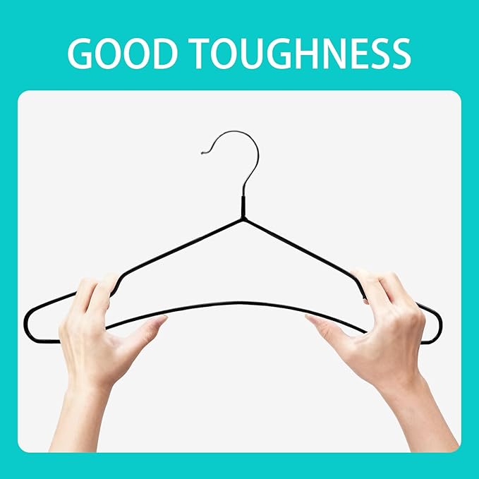 50 Pack 15" Non-Slip Metal Hangers, Wire Rubber Coated Hangers with Round Notches, Heavy Duty Space Saving Hanger for Pants, Strap Dress, Shirt, Camisole Black