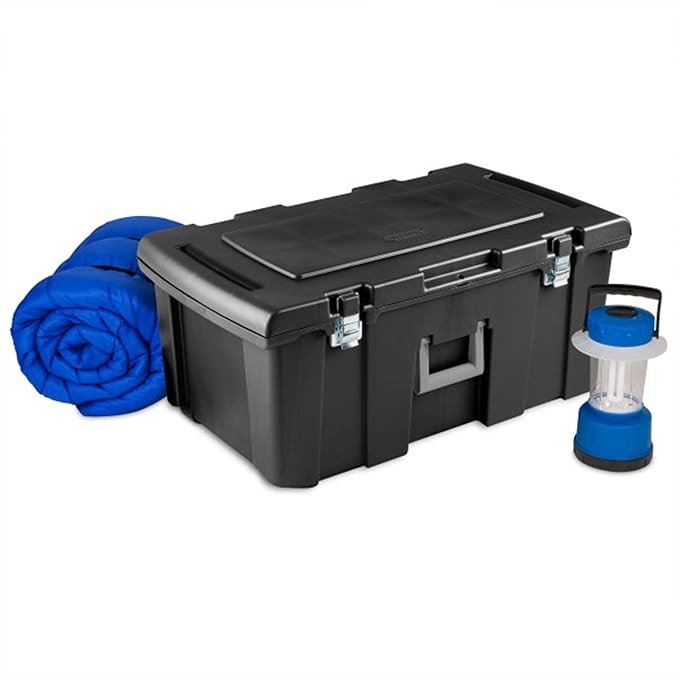 Sterilite 2-Pack Footlocker, Lockable Plastic Utility Storage Container Box, Black - Heavy-Duty Organizing Containers for Home, Garage, Office, and Basement