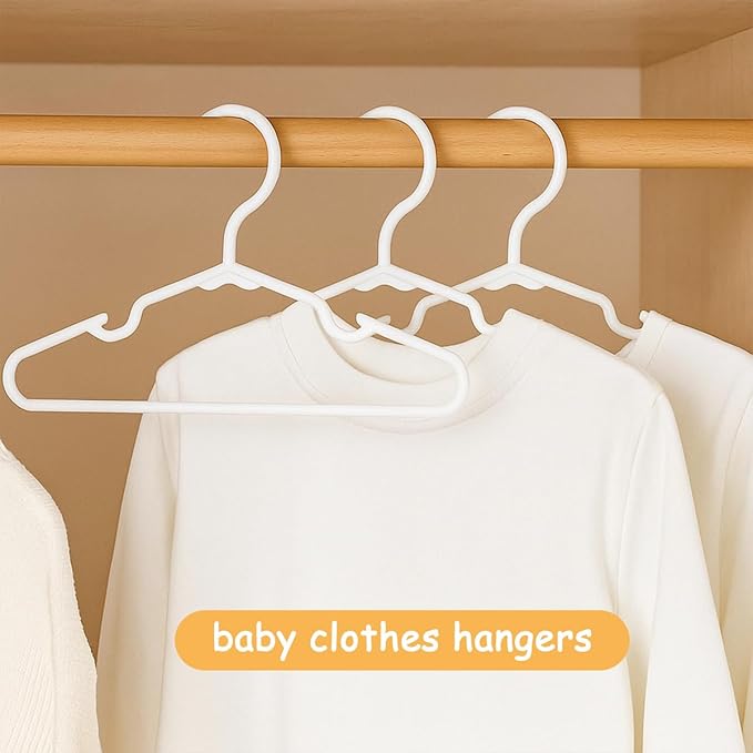 Baby Clothes Hangers 120 Pack, MJRASG White Plastic Kids Hangers 11.5" Space Saving Nonslip Toddler Hanger for Infant, Nursery, Newborn, Children, Slim Heavy Duty Hanger Bulk