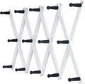 Dseap Accordian Wall Hanger: 16” High Wooden Wall Expandable Coat Rack, Hat Rack Holder, Accordion Hook for Baseball Caps, Coats, Mugs, 14 Peg Hooks, White & Black