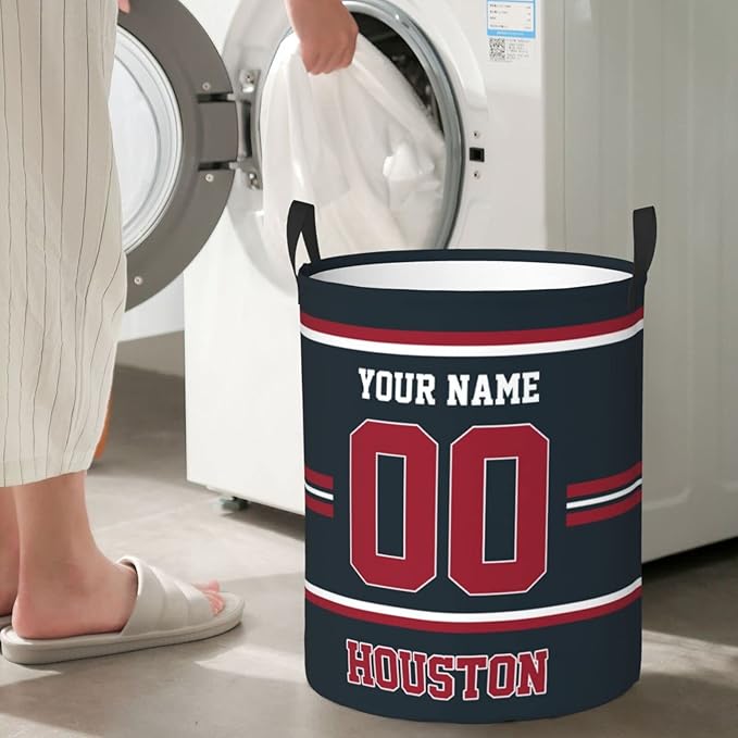 Custom Houston Laundry Hamper Personalized Laundry Basket Customized Name And Number Collapsible Storage Basket for Bedroom Bathroom Living Room Gifts