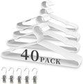 40Pack+5 Clips Luxurious Hanger Set ，16.69" Heavy Duty Matte White Metal HangersWithstands 50lbs Weight Smooth Powder Coated Finish Compact Shirt Hangers