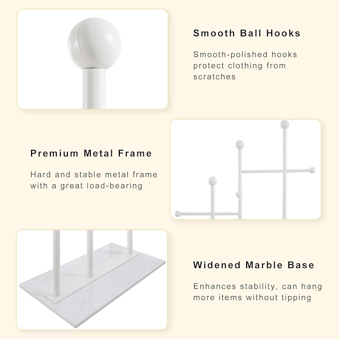 Freestanding Coat Rack with Marble Base Heavy Duty Clothes Rack Metal Coat Tree Stand Hat Rack for Corner Bedroom Entryway Living Room Hotel 19.69 x 11.02 x 68.9 Inches (White)