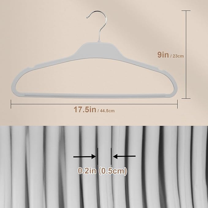 Plastic Hangers,20 Pack Rubber Coated Hanger, Clothes Hanger with Non-Slip Grip,17'' Length Standard Coat Hangers, Coat, Pants,Wide Shoulder Pants Hanger,Grey