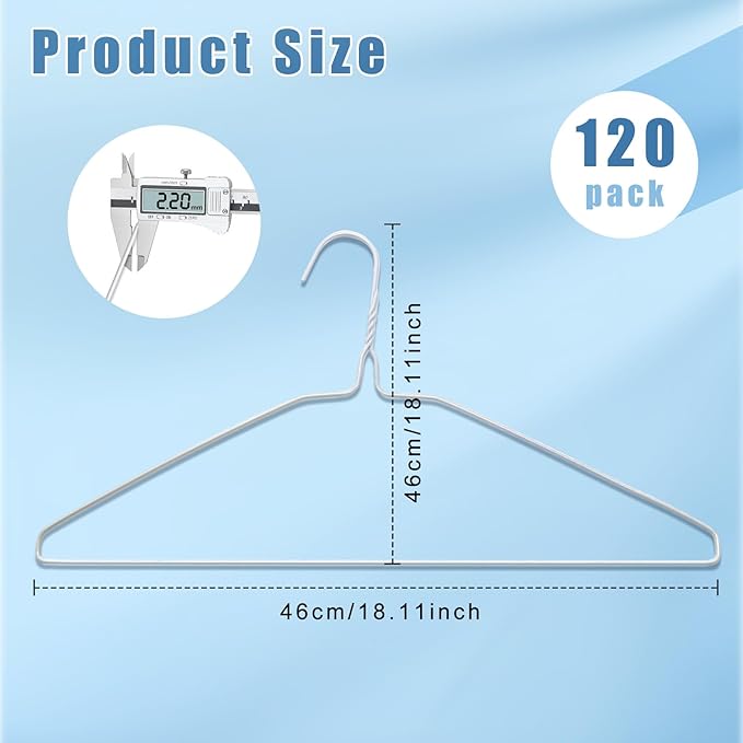 120 Pcs 16" Wire Hangers Bulk Metal Wire Hangers for Clothes Dry Cleaner Hanger for Coat (White)