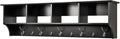 Pemberly Row Wall Hanging Coat Rack, 60 in Wide, Black Laminate Finish, 5 Large and 4 Small Hooks, 4 Storage Compartments, Mudroom or Entryway Organizer