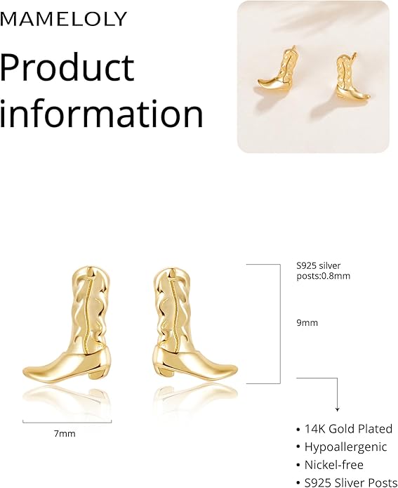 Mameloly Cowgirl Earrings for Women CZ 14K Gold Plated Western Cowboy Hat Dangle Hoop Earrings Cute Jewelry Hypoallergenic