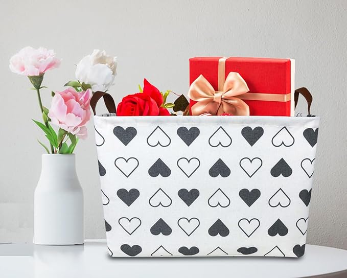 Rectangle Black Heart Print Storage Basket Empty with Handles, Kids Toys/Books Box, Gift Basket, Room Decor(Black Heart)