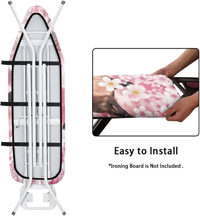 GLENLCWE Pink Horse Cherry Blossom Ironing Board Cover and Pad,Thick Heavy Duty Ironing Board Replacement Padding Standard Size 15X54Inch,Washable