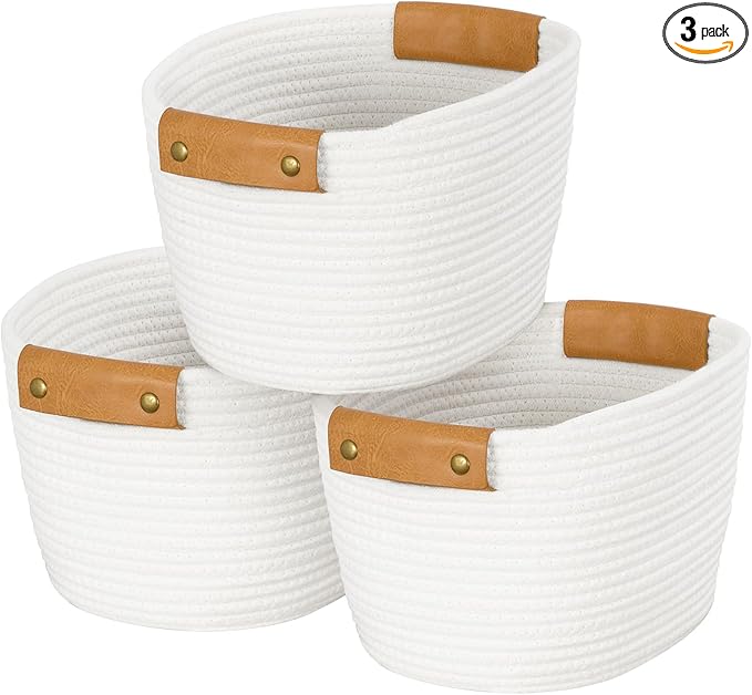 OOOK Storage Basket Set, 3 Pack Baskets for Shelves, White Storage Baskets for Organizing Toys, 11.4"Lx9.4"Wx7.4"H