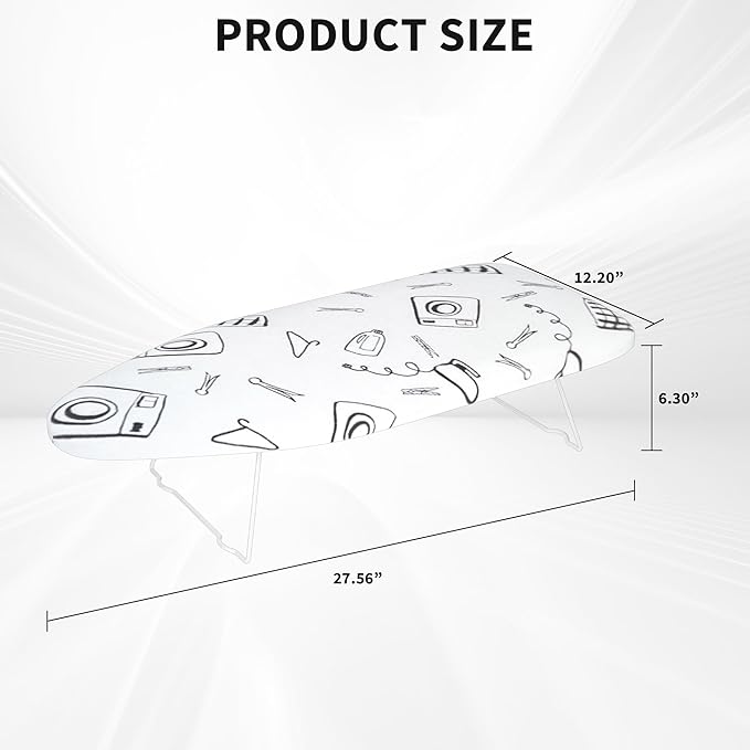 Small Tabletop Ironing Board with Heat Resistant Cover and Pad, 28"x12" Portable Compact Iron Board with Non-Slip Folding Feets for Small Spaces, Travel, Home, Apartment and Laundry, Patterned White