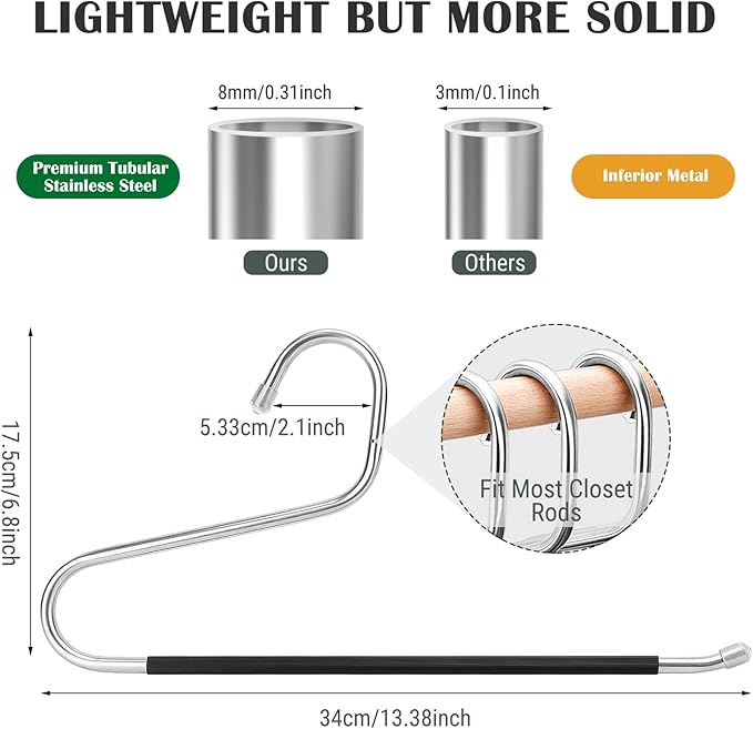 DOIOWN Pants Trousers Jeans Hangers - 30 Pack Z-Shape Stainless Steel Non-Slip Space Saving Clothes Hangers for Men Women, Thick Stainless Steel Multi Purpose for Pants, Scarf, Jeans