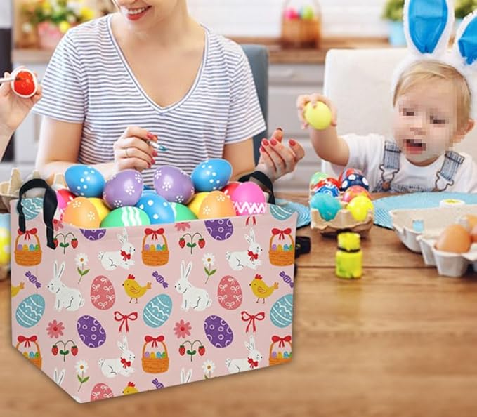 Rectangular Easter Basket Kids Basket Rectangular Cute Storage Bin Organizer Box Room Decor for Home Decor.(Bowknot eggs)
