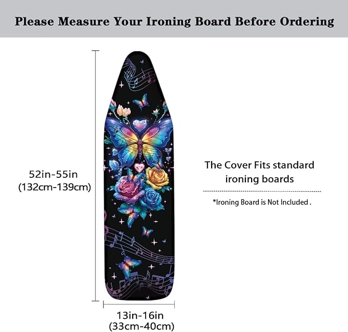 Waterproof Ironing Board Cover Buttefly Print Iron Board Cover with Padding 15x54 Inch Standard Size 54x16 inch Pressing Cloth for Ironing