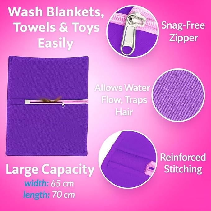 Pet Laundry Bag 31.5" × 27.5" – Jumbo Cotton Wash Bag for Dog, Cat & Horse Hair, Protects Washing Machine from Pet Hair & Dirt, Includes Bonus 19.7" × 23.6" Mesh Laundry Bag