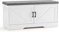 DUMOS Shoe Storage Bench, 39" Wide Shoe Organizer Cabinet with Padded Seat Cushion, 2 Doors, Adjustable Shelf for Entryway, Hallway, Bedroom, Living Room, White