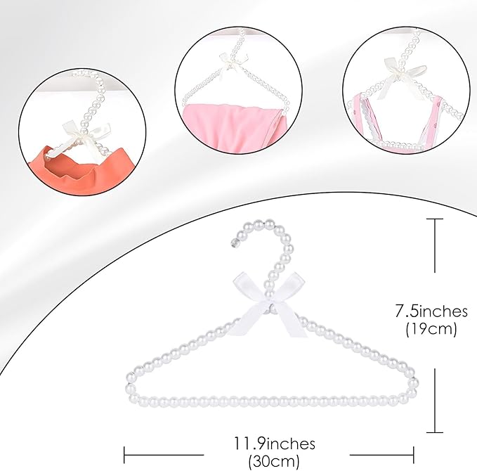 5-Pack Kids Pearl Hangers - Small Non-Slip Pearl Beaded Bow Clothes Racks - Elegant Garment Organizer for Pet Apparel (30cm, White)