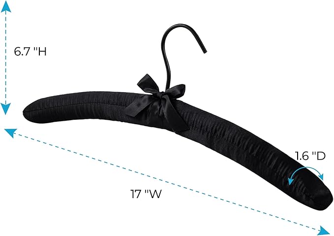 JS Hanger Padded Hanger for Sweaters - 17 Inch Extra Large Heavy Duty Satin Covered Coat Hangers No Shoulder Bump for Women Clothes, Sweaters, Dresses, Clothing, Weddings, Lingerie Pack of 10, Black