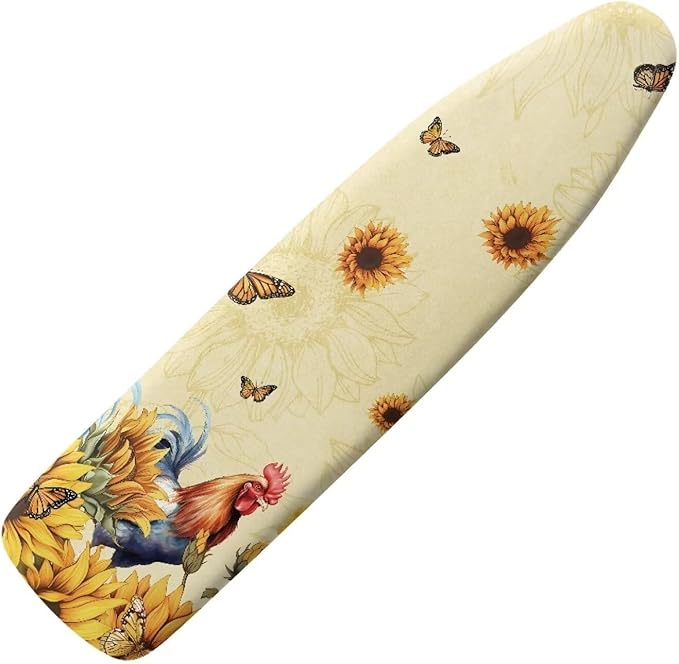 Rooster Chicken Sunflower Iron Pad Covers Standard Boards Stain & Scorch Resistant Soft Fabric Iron Board Replacement Cover for 15" x 54" Ironing Board Thanksgiving Decor