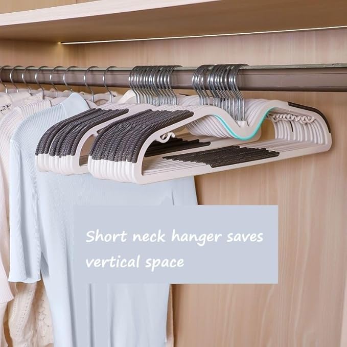 MAQI 10 Pack Short Neck Hangers, Heavy Duty Plastic, Non-Slip Pads, Space Saving, 360 Swivel Hook, Ideal for Coat, Dress (Gray)