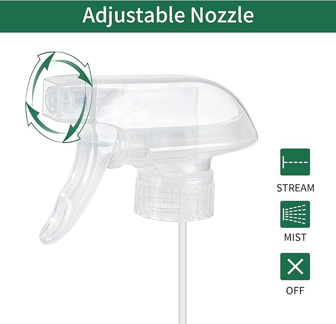 HOMBYS 4 Pack Clear Trigger Sprayers Replacement Spray Nozzles with Mist Stream Sprayer for 8oz/16oz Glass Spray Bottles for Home, Kitchen, Garden and Office,Cleaning Solutions-Quality Sprayer