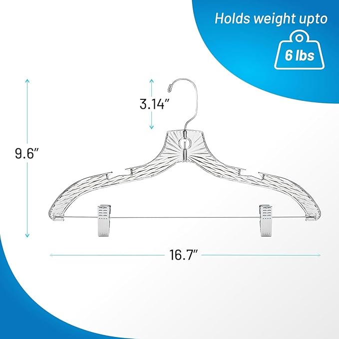 Clothes Hangers with Clips Plastic Set of 25 Pack Heavy Duty Hangers Dresses, T-Shirts Shirt Suit Hangers for Closet Organization Crystal Clear Hanger Pants Skirt Hanger Women and Men