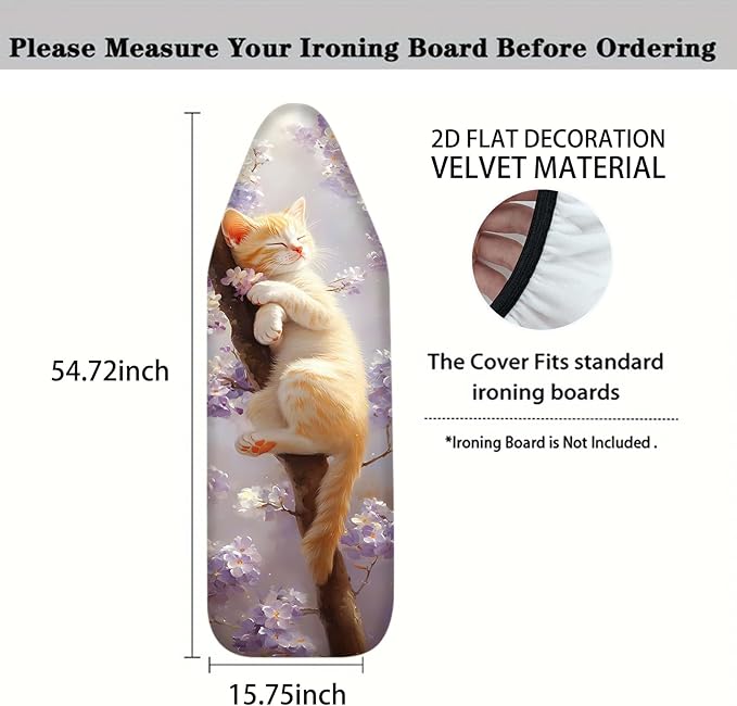 Nuxovilar Sleeping Orange Kitten Among Blossoms Ironing Board Cover, 15×54inch, This Cover Fits Most Standard Boards, Dust - Proof Ironing Accessory for Home Decoration