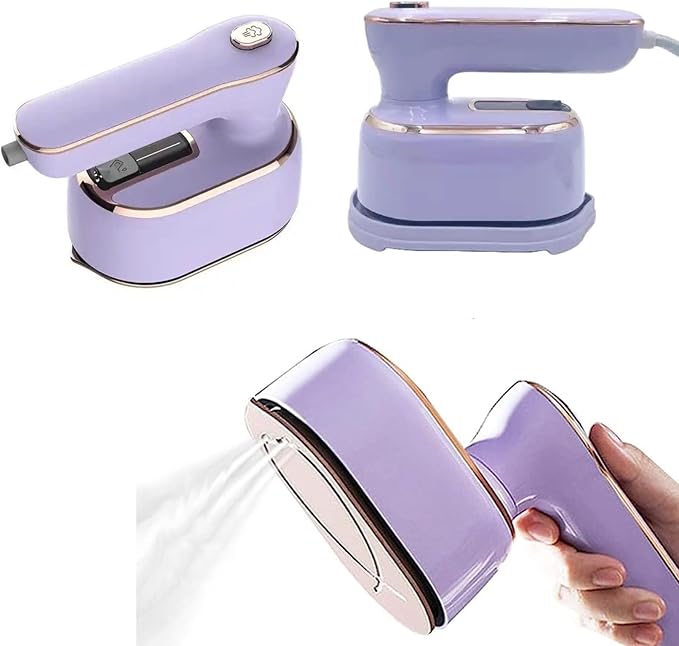 REBOLLITA Travel Steamer Iron for Clothes, 1000W handheld size portable Steamer Support Dry and Wet Ironing 180° small hand garment electric steam ironing machine for dress shirt travel (PURPLE)