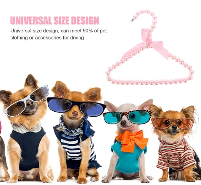 Pearl Pet Clothes Hanger Small Dog Garment Rack with Decorative Bow Lightweight Plastic Coat Hangers for Pet Clothes Storage 7.87X6.29X0.39In