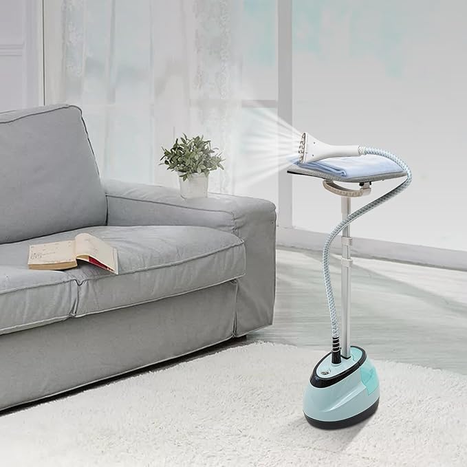 Standing Garment Steamer,Steamer for Clothes,1350W Fabric Steamer Standing Clothes Steamers with Ironing Board, Adjustable Rod & 1.6L/0.42gal Water Tank Wrinkle Remover Heats in 45 Seconds (Blue)