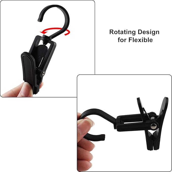 20 PCS Laundry Hooks, Plastic Clothes Pins, Super Strong Hanger Clips, Swivel Hooks for Clothing Store, Home Office & Workshop, Black