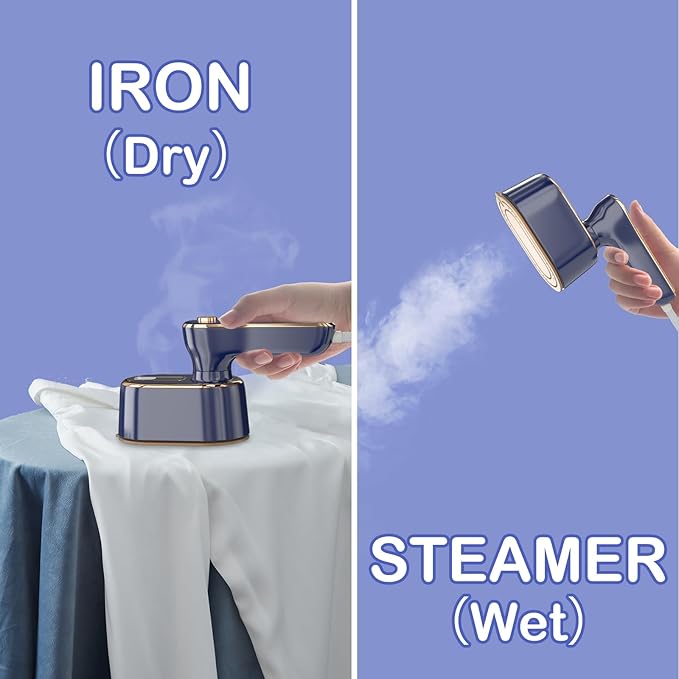 Travel Steamer Iron for Clothes - Portable Ironing Machine Small Size Portable Steamer Travel College Dorm Home Essentials (Blue)