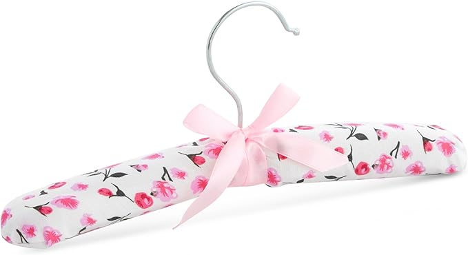 Juvale Padded Baby Clothes Hangers - Wrinkle-Free Closet Organization - Satin Padded Infant Hangers for Baby Clothes - Pink Floral Design for Nursery Decor - Pack of 12, 9.5 in, Pink Floral