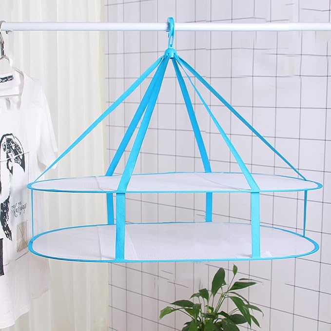 2 Tier Folding Mesh Clothes Hanging Dryer,Sweater Drying Rack Folding Mesh Clothes Drying Rack,Lay Flat to Dry Meshes Cloth Hanger for Delicates and Swimsuit
