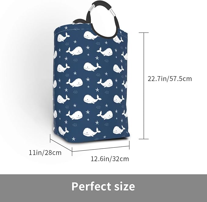 Blue Whale Laundry Basket Navy Blue Foldable Laundry Hamper Ocean Animal Collapsible Laundry Baskets with Handles Clothes Hamper Laundry Tote Bag for Dorm Family Storage Bin 50L