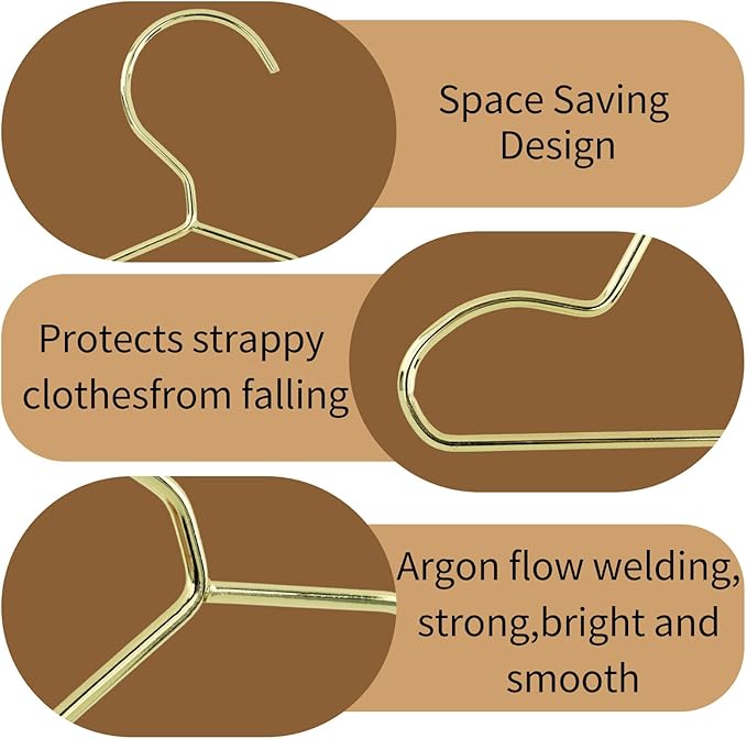HEVSTIL 10PCS Small Gold Coat Hangers – 5.91 Inch Stainless Steel Mini Hangers | Thin Metal Clothes Hangers for Wardrobe, Undergarments, and Compact Closets
