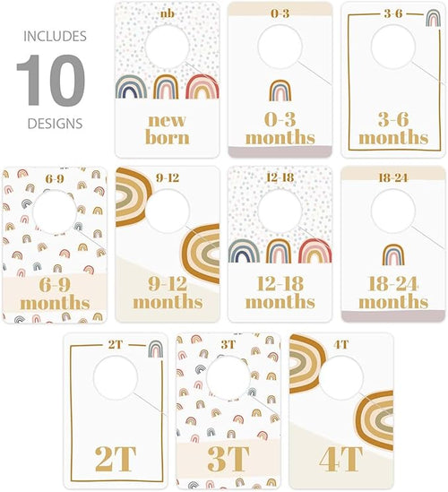 Canopy Street Modern Rainbow Closet Clothing Dividers/Trendy Rainbow Closet Organizers / 10 Newborn To 4T Clothes Organization Dividers / 4" x 6" Flat Boho Baby Nursery Divider Set