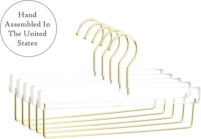 HomeCube USA Clear Acrylic Clothes Hanger with Gold Hooks & Bar – Heavy Duty Organizer for Pants, Slacks & More – Elegant Lucite Design for Closet, Boutique, Home & Retail Display
